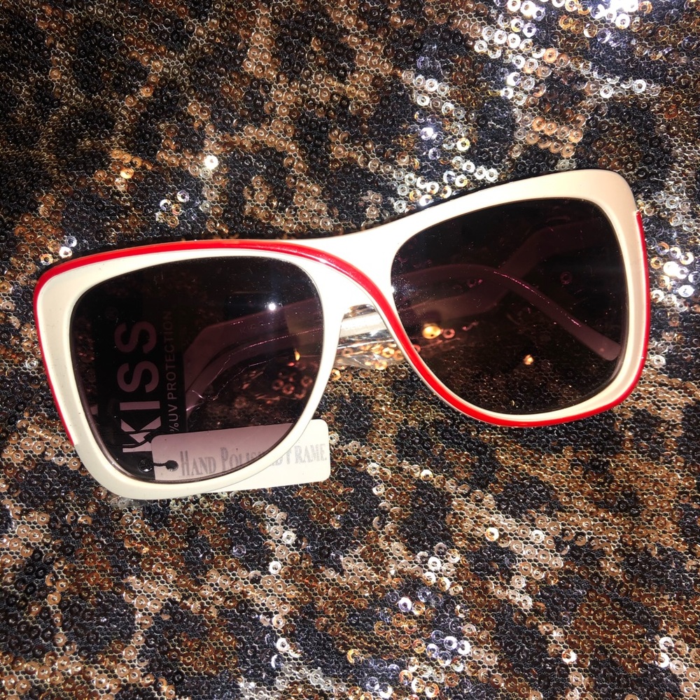 {???} Red White Square Frame Sunglasses